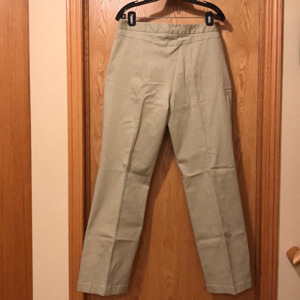 Lands’ End 12 x 31” women’s stretch canvas twill pants khaki beige leg seams GUC